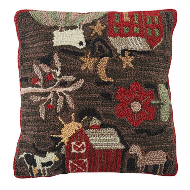 Farm Life Hooked Pillow Set Down Feather Fill 18